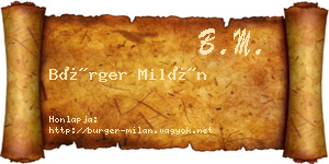 Bürger Milán névjegykártya