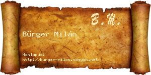 Bürger Milán névjegykártya