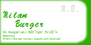 milan burger business card